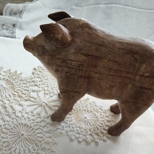 Rustic Brown Wooden Pig Figurine